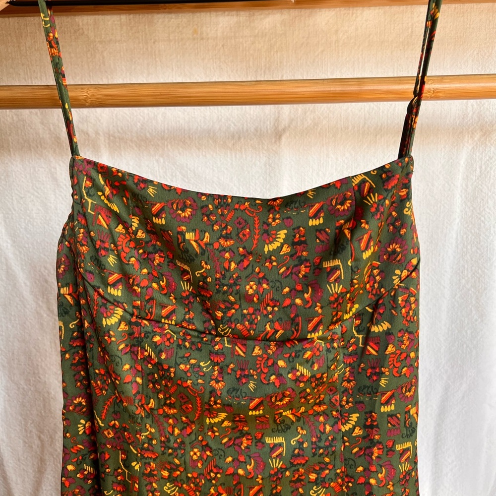 UO Olive Green Floral Sasha Satin Slip Dress - Picture 4 of 7